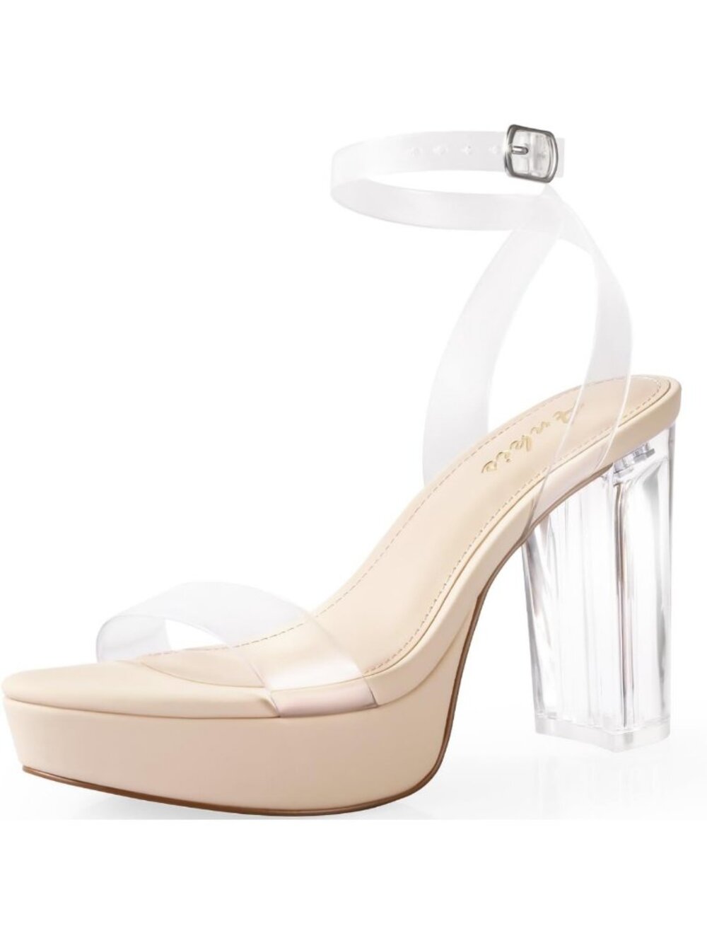 Comfy 4-Inch Chunky Platform Heels - Open Toe Block Sandals in Nude, Black, Gold